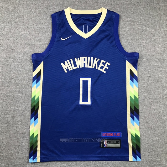 Camiseta Nino Milwaukee Bucks Damian Lillard #0 Ciudad 2022-23 Azul